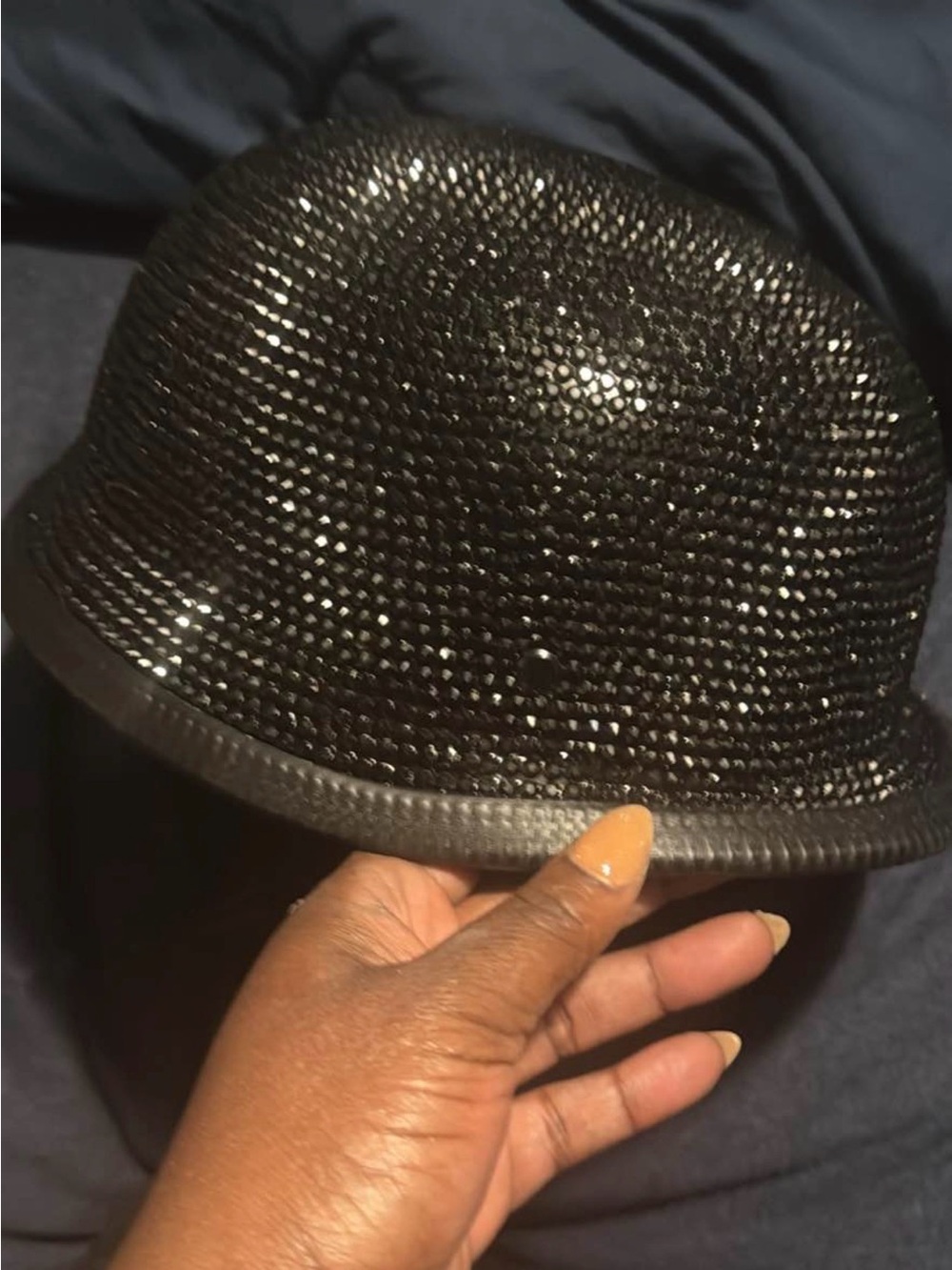 Black Rhinestone Embellished Novelty Helmet Hat